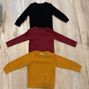 Kids Long-Sleeve Thermal Tops - Black, Burgundy & Mustard